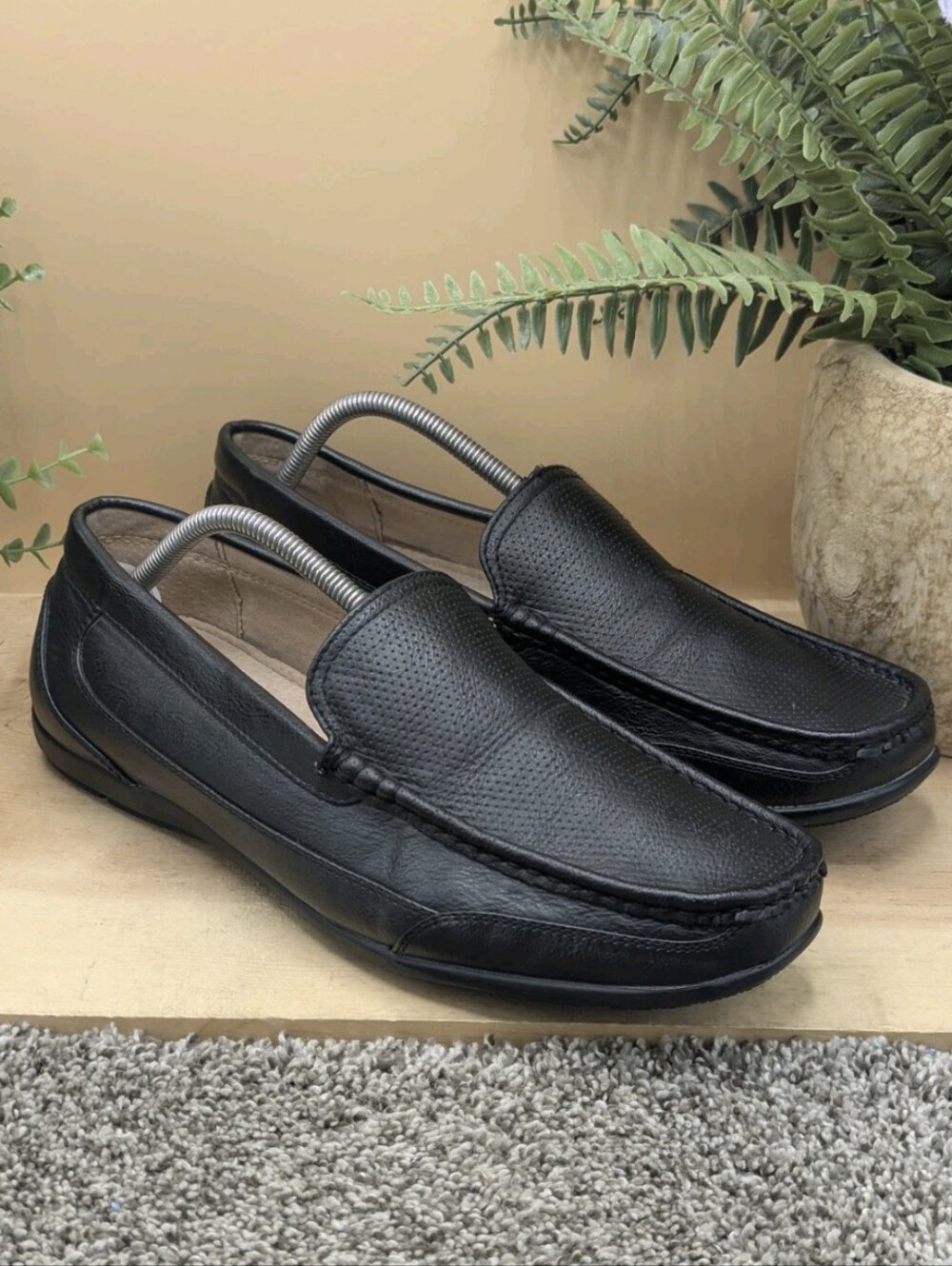 J Ferrar Barton Black Faux Leather Mens Size 10.5M Driving Casual Shoes Loafers